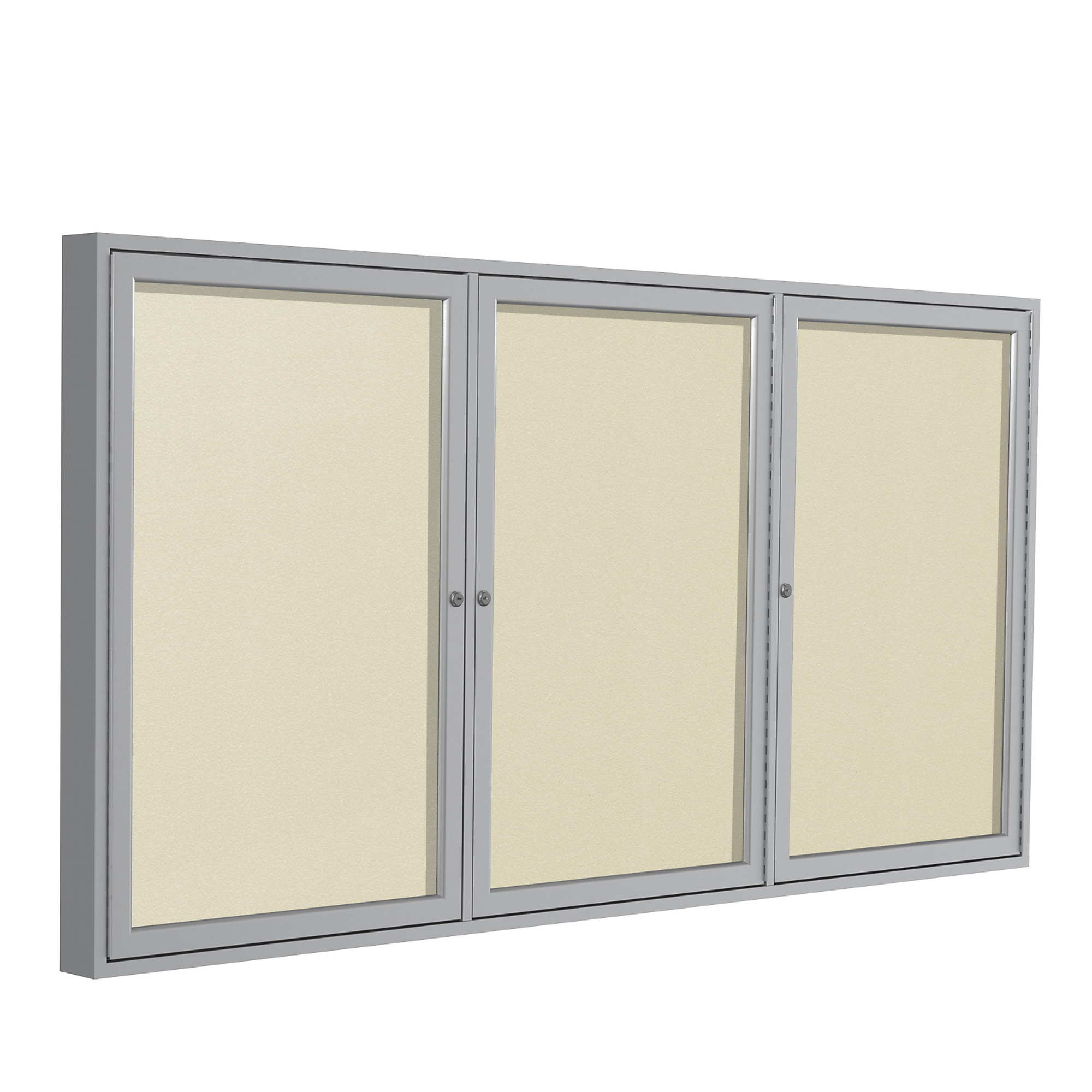 Ghent, 48in.x72in. 3-Door Satin Aluminum Vinyl Bulletin Board - Ivory, Color Finish White, Model# PA34872VX-185